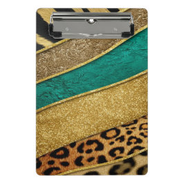 Mini Prancheta Luxury Emerald & Gold Safari Leopard Zebra Glitter
