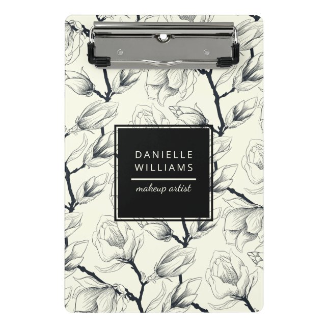 Mini Prancheta Magnolia Botânica Elegante Preta e Esbranquiçada (Frente)