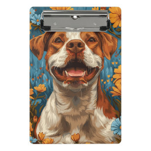 Mini Prancheta Marrom e Cachorro Branco e Flores