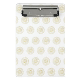 Mini Prancheta Medalhão de Flor de Zínia Dourada Branca