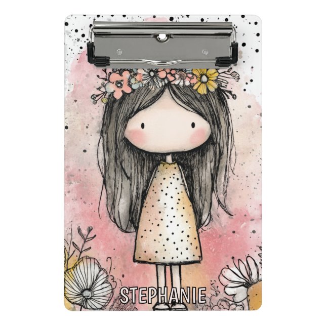 Mini Prancheta Menina Caprichosa Aquarela com Acentos Florais (9) (Frente)
