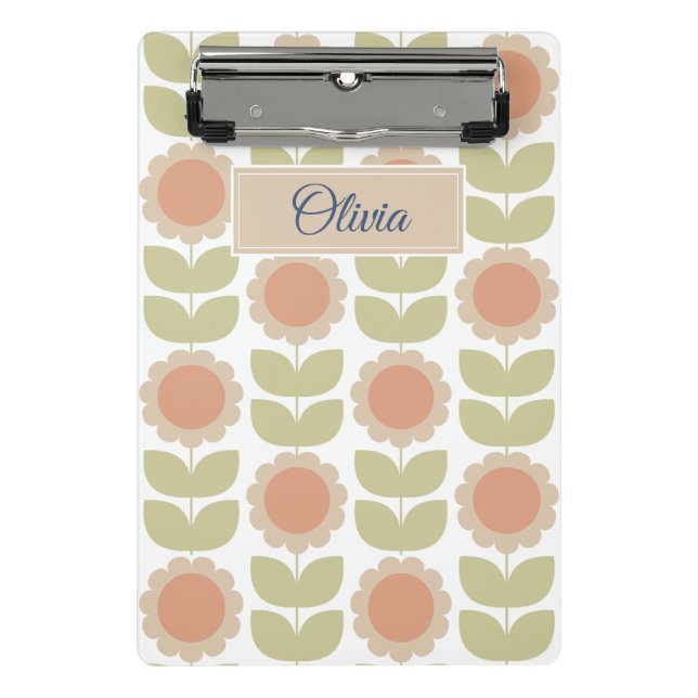 Mini Prancheta  Mid-Century Pastel Pink Retro Floral Pattern (Frente)