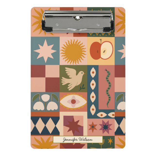 Mini Prancheta Mística de Patchwork Celestial da Boêmia Personali (Frente)