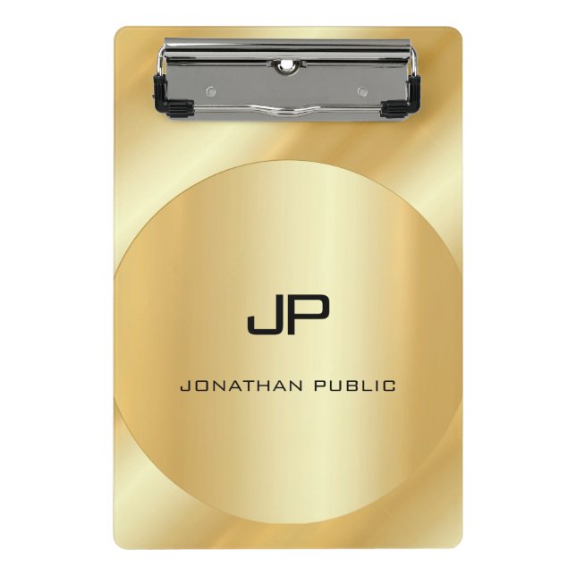 Mini Prancheta Modelo de Monograma Moderno Elegante Dourado (Frente)
