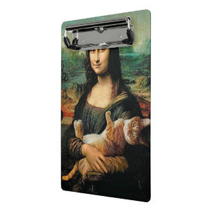 Mini Prancheta Mona Lisa segurando seu gato Leonardo da Vinci