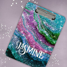 Mini Prancheta Monograma branco acinzentado azul púrpura Glitter