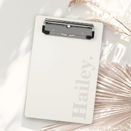 Mini Prancheta Monograma Clássico Elegante Mínimo Nome Branco de 