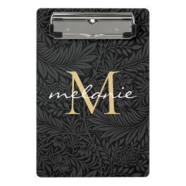 Mini Prancheta Monograma de Floral Preto Elegante com Script Dour