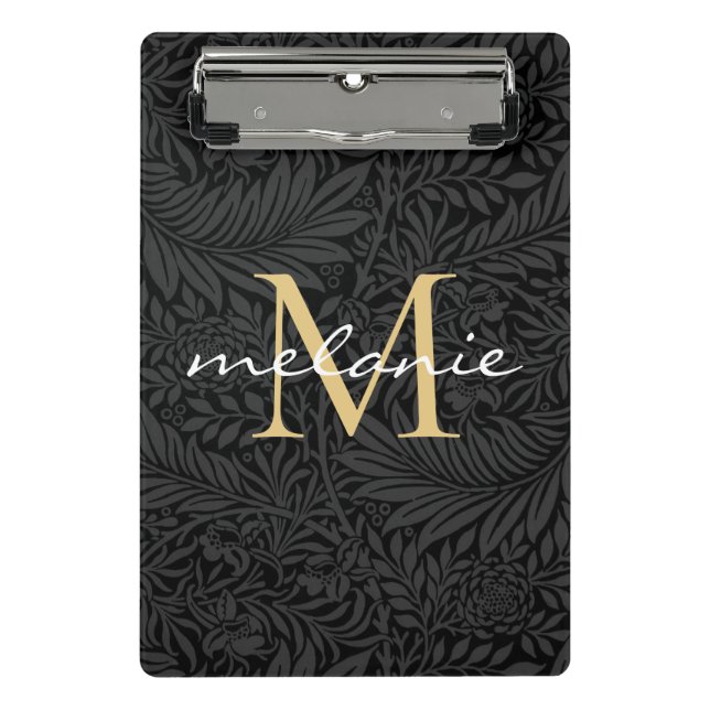 Mini Prancheta Monograma de Floral Preto Elegante com Script Dour (Frente)