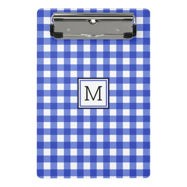 Mini Prancheta Monograma de Verificação de Gingham Azul (Frente)