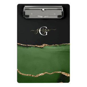 Mini Prancheta Monograma Dourado de brilho e agitação verde
