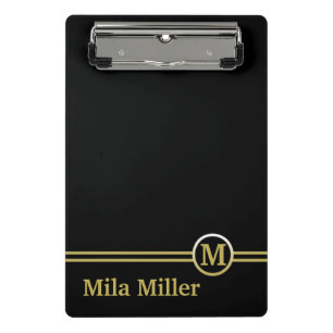 Mini Prancheta Monograma Dourado sobre fundo preto