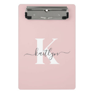 Mini Prancheta Monograma Elegante Rosa Bege em Letra Cursiva