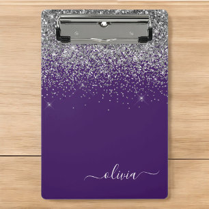 Mini Prancheta Monograma Glam Glitter Rosa Prateado Feminino