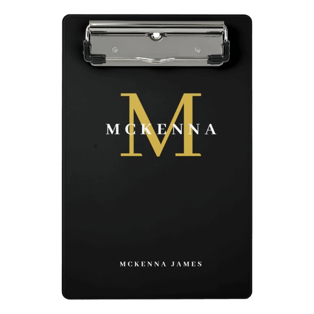 Mini Prancheta Monograma Moderno em Preto e Dourado (Frente)