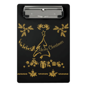 Mini Prancheta Natal Feliz Glitter Dourado, Papai Noel