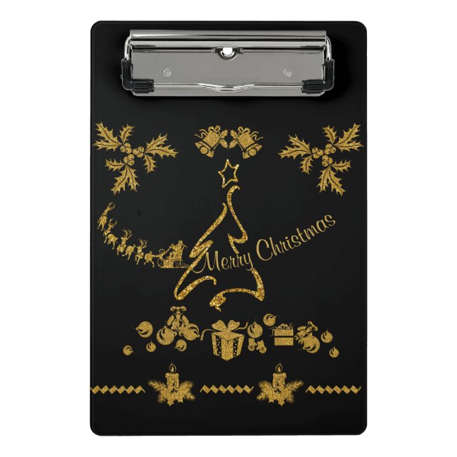 Mini Prancheta Natal Feliz Glitter Dourado, Papai Noel (Frente)