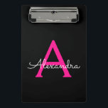 Mini Prancheta Nome de monograma feminino com escrita preta e ros<br><div class="desc">Prancheta de planejamento de nome preto e rosa quente. Isso torna o presente perfeito para aniversário de 16 anos,  casamento,  chá de noiva,  aniversário de casamento,  chá de bebê ou festa de despedida de solteira para alguém que ama luxo glamoroso e estilos chiques.</div>