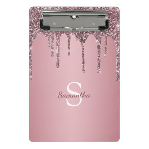Mini Prancheta Nome do Monograma do Sparkle Drives Rosa Dourado d
