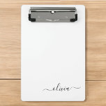 Mini Prancheta Nome do Monograma Girly de Script Moderno Branco N<br><div class="desc">Área de Transferência de Planejamento de Nomes Preto e Branco. Isto faz o doce e perfeito aniversário de 16 anos,  casamento,  chá de panela,  aniversário,  chá de fraldas ou festa de solteira presente para alguém que ama luxo de luxo e estilos quíticos.</div>