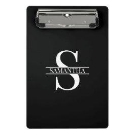 Mini Prancheta Nome do monograma preto e branco Elegante personal