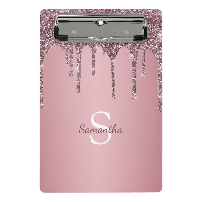 Mini Prancheta Nome Monograma Brilho Rosa Dourado Rosado (Frente)