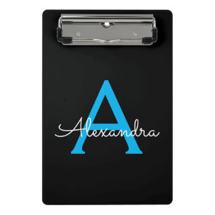 Mini Prancheta Nome Monograma Feminino de Letra Cursiva Preto Azu