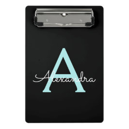 Mini Prancheta Nome Monograma Feminino Escrito em Azul Teal Aqua