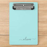Mini Prancheta Nome Monograma Feminino Moderno em Roteiro de Teal<br><div class="desc">Prancheta de Planejamento de Nome Teal Azul Aqua. Isso torna o presente perfeito de aniversário de 16 anos,  casamento,  chá de noiva,  aniversário,  chá de bebê ou festa de despedida de solteira para alguém que ama luxo glamoroso e estilos chiques.</div>