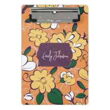 Nome Personalizado Botânico Elegante Floral Laranj