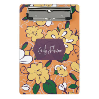 Mini Prancheta Nome Personalizado Botânico Elegante Floral Laranj