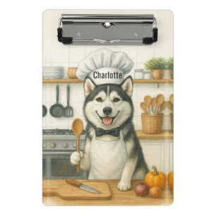 Mini Prancheta Nome Personalizado Divertido Cão Chef Husky Siberi