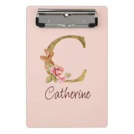 Mini Prancheta Nome Personalizado Folha de Ouro Blush Rosas Rosa 