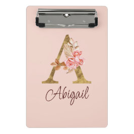 Mini Prancheta Nome Personalizado Folha de Ouro Rosa Cor-de-Rosa