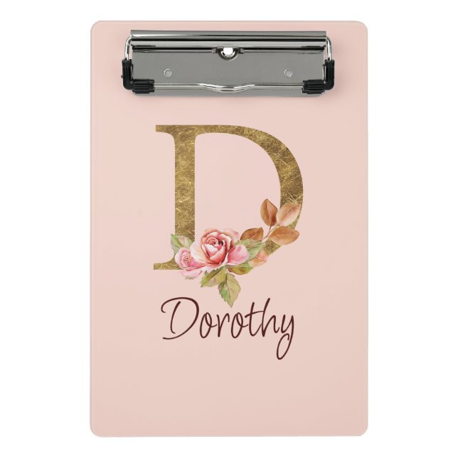 Mini Prancheta Nome Personalizado Folha Dourada Blush Rosas Cor-d (Frente)