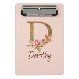 Mini Prancheta Nome Personalizado Folha Ouro Rosas Rosa Espelhada