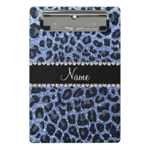 Mini Prancheta Nome personalizado impressão leopardo azul-claro