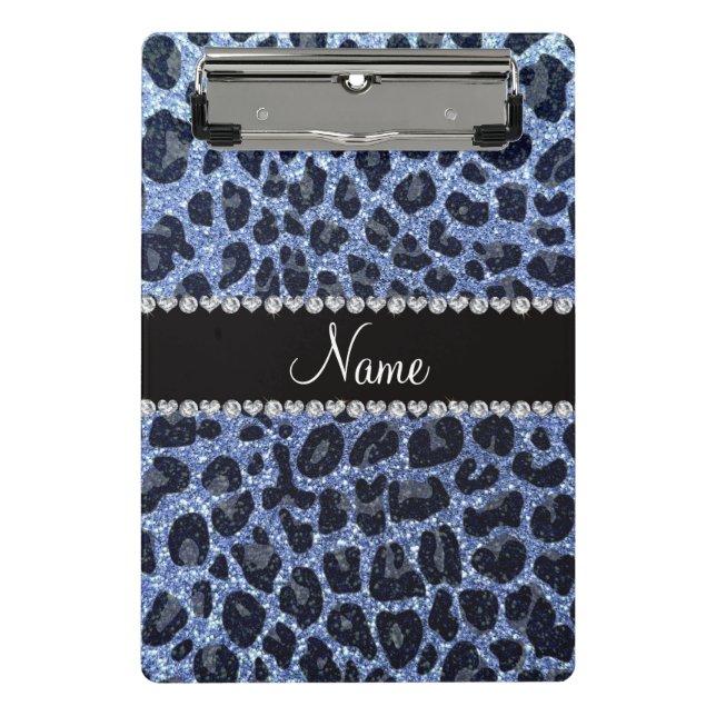 Mini Prancheta Nome personalizado impressão leopardo azul-claro (Frente)