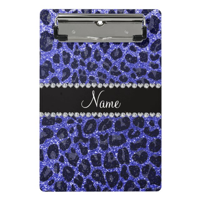 Mini Prancheta Nome personalizado impressão leopardo azul neon (Frente)