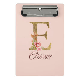Mini Prancheta Nome Personalizado Letra E Folha Dourada Rosas Ros