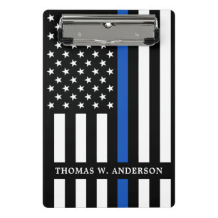 Mini Prancheta Oficial de Polícia Nome Personalizado Thin Blue L
