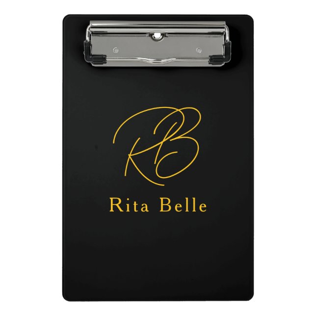 Mini Prancheta Ouro Negro Nome Personalizado Elegante (Frente)