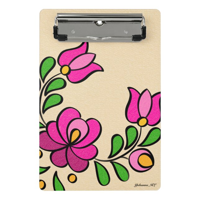 Mini Prancheta Padrão de bordado húngaro, "Matyó" - rosa (Frente)