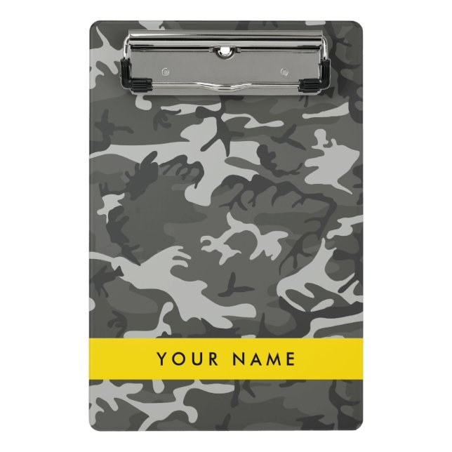 Mini Prancheta Padrão de Camuflagem Cinza, Seu nome, Personalizar (Frente)