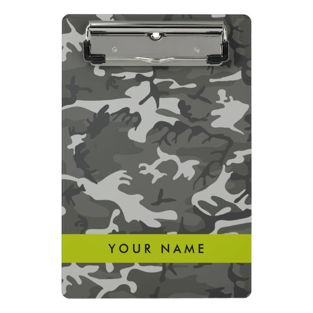 Mini Prancheta Padrão de Camuflagem Cinza, Seu nome, Personalizar (Frente)