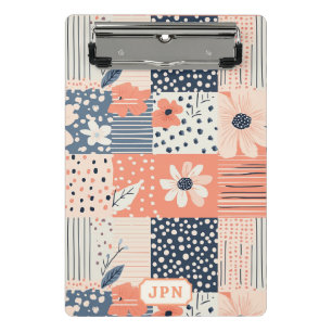 Mini Prancheta Padrão de Colcha de Patchwork Floral Coral Azul-Ma