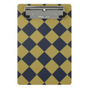 Mini Prancheta Padrão de Diamante Azul Elegante Dourado e Marinho
