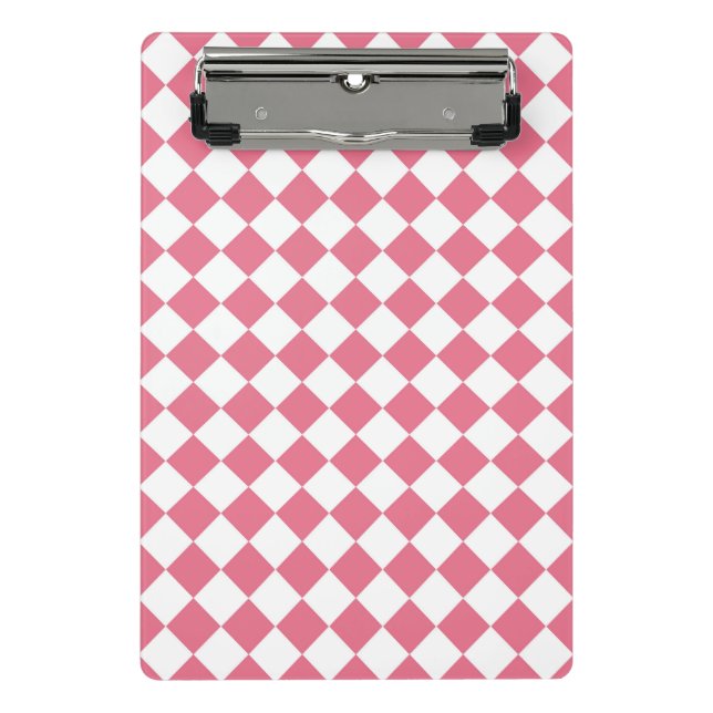 Mini Prancheta Padrão de Diamante do Verificador Branco Rosa (Frente)
