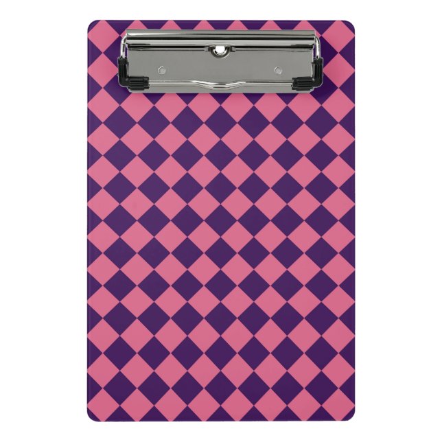 Mini Prancheta Padrão de Diamante do Verificador Roxo Rosa (Frente)