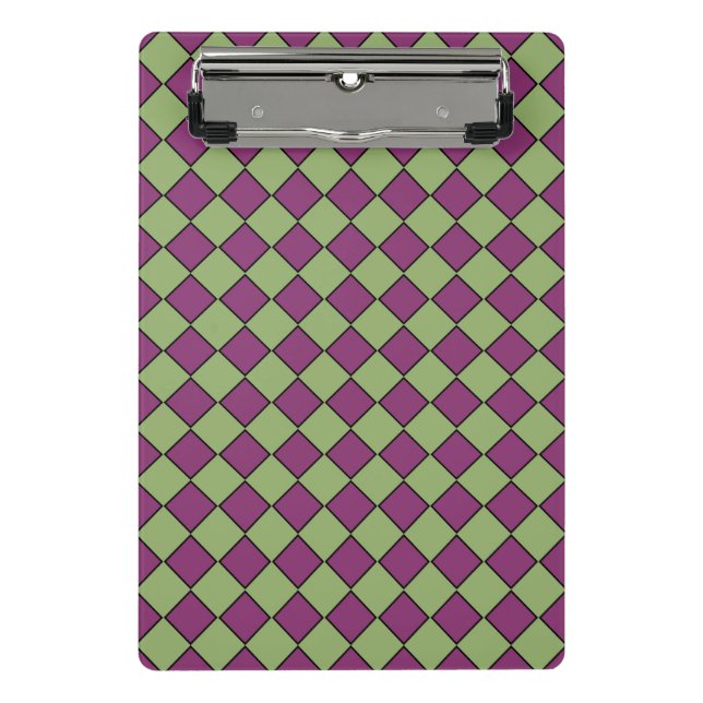 Mini Prancheta Padrão de Diamante Xadrez Verde Roxo (Frente)